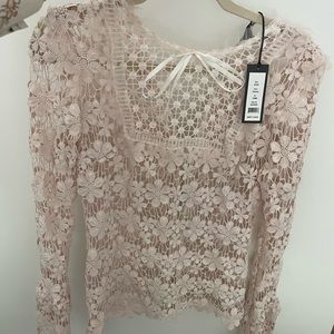 Romeo and Juliet blouse - Lace Crochet long Top - New with tags - tan creme